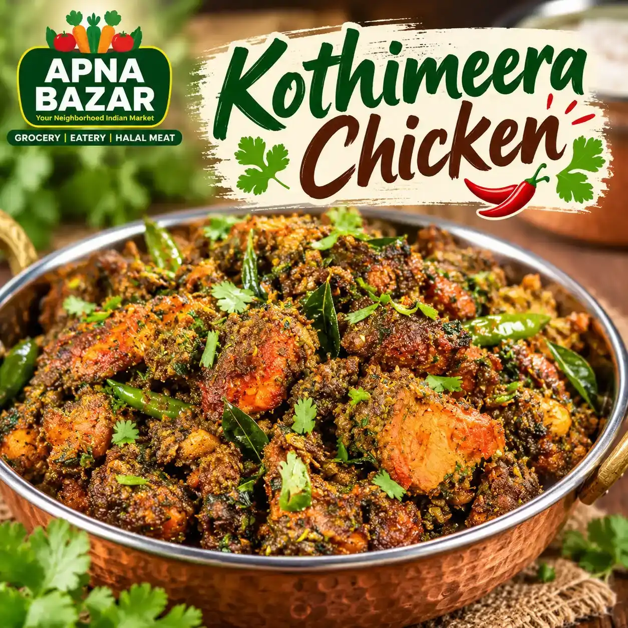 Kothimeera Chicken — Experience the vibrant taste of Kothimeera Chicken, where succulent at Apna Bazar - Eatery